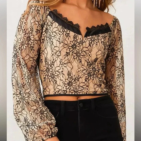 Willow Root‎ Cropped Lace Top Tan Size S New - Picture 4 of 11
